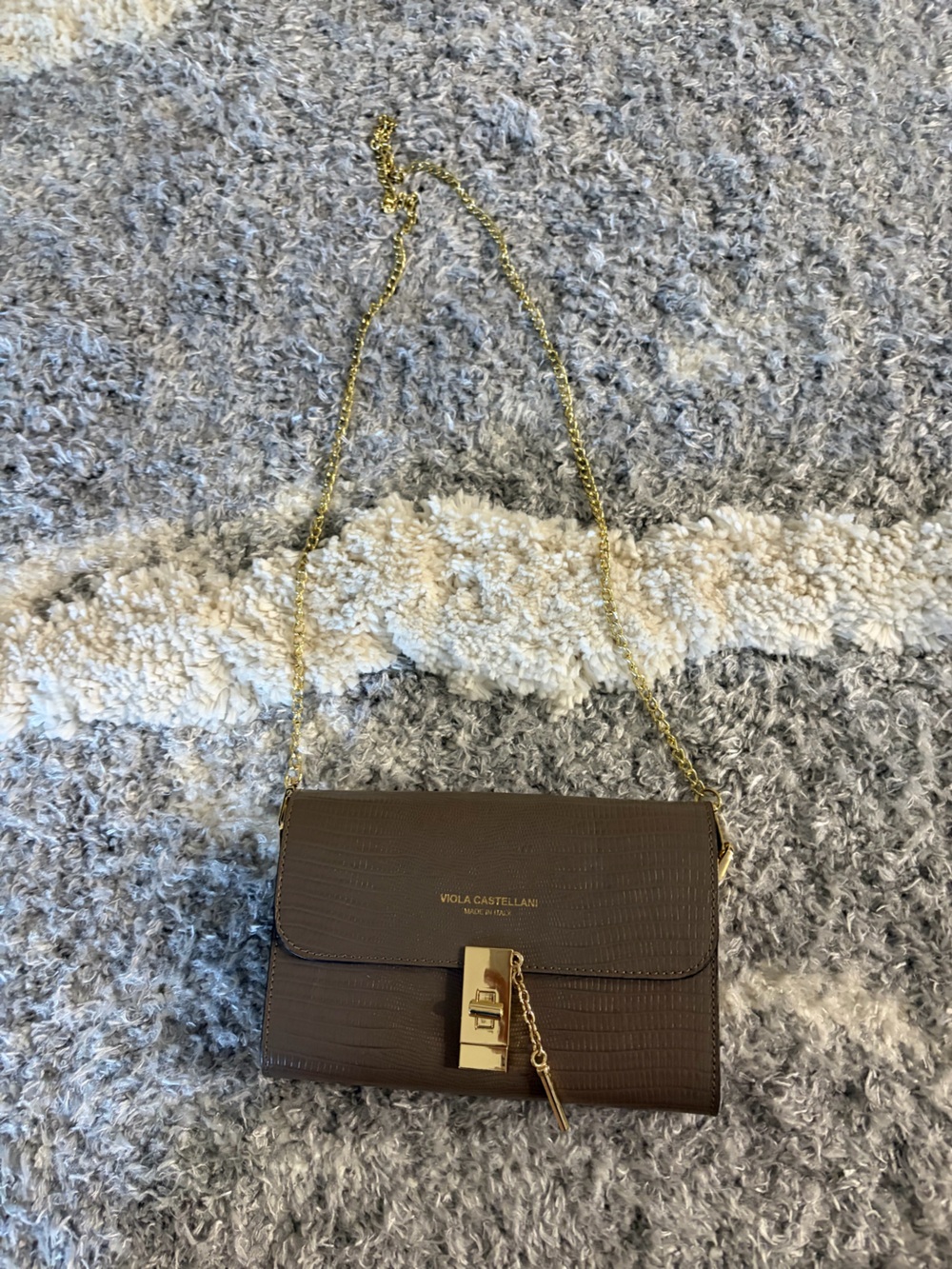 Viola Castellani Brown Textured Crossbody Bag with Gold Chain